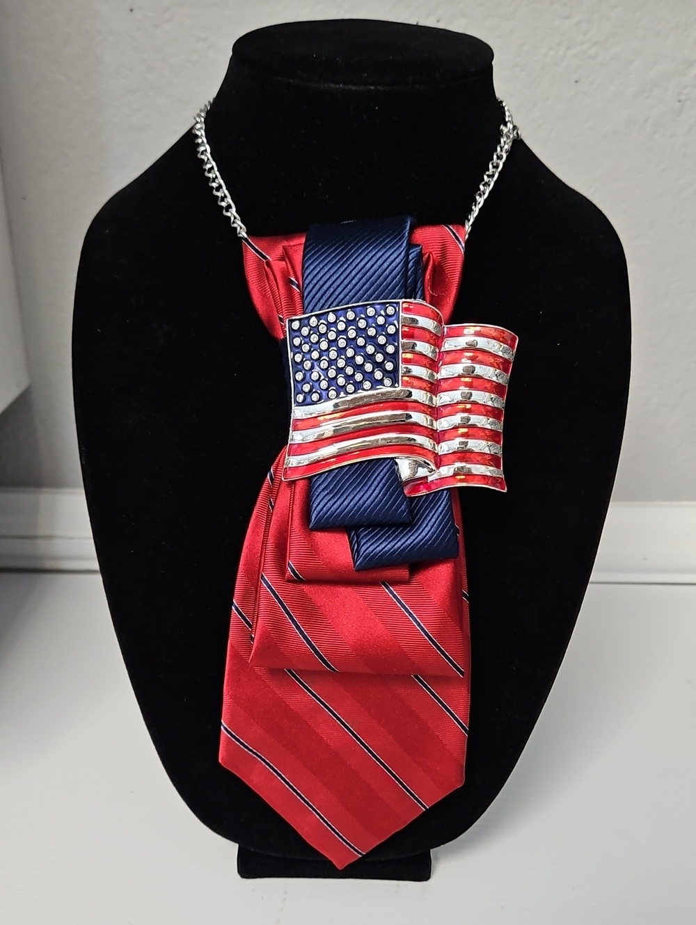 Patriotic Red & Blue American Flag Necktie Necklace
